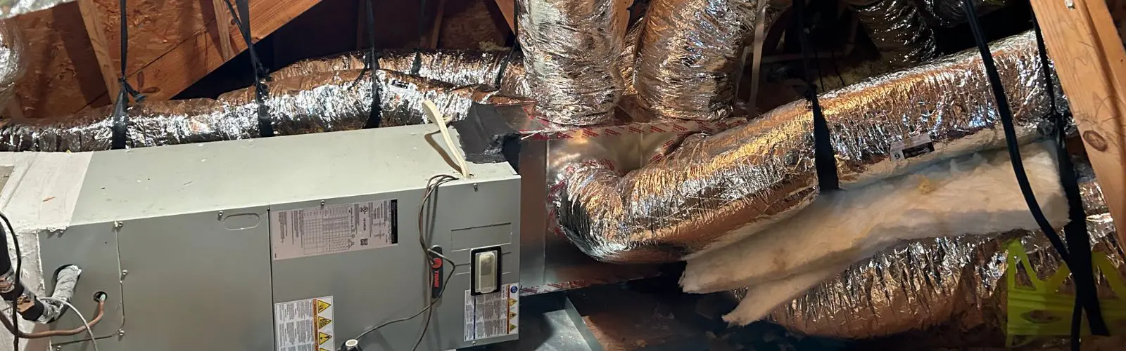 Heating system and insulated ductwork in a Houston attic, where most heater repairs in this area take place