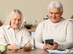 Image of a couple talking about upgrading their heating system