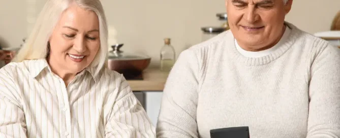 Image of a couple talking about upgrading their heating system