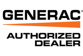 Authorized Generac dealer badge beside a home standby generator