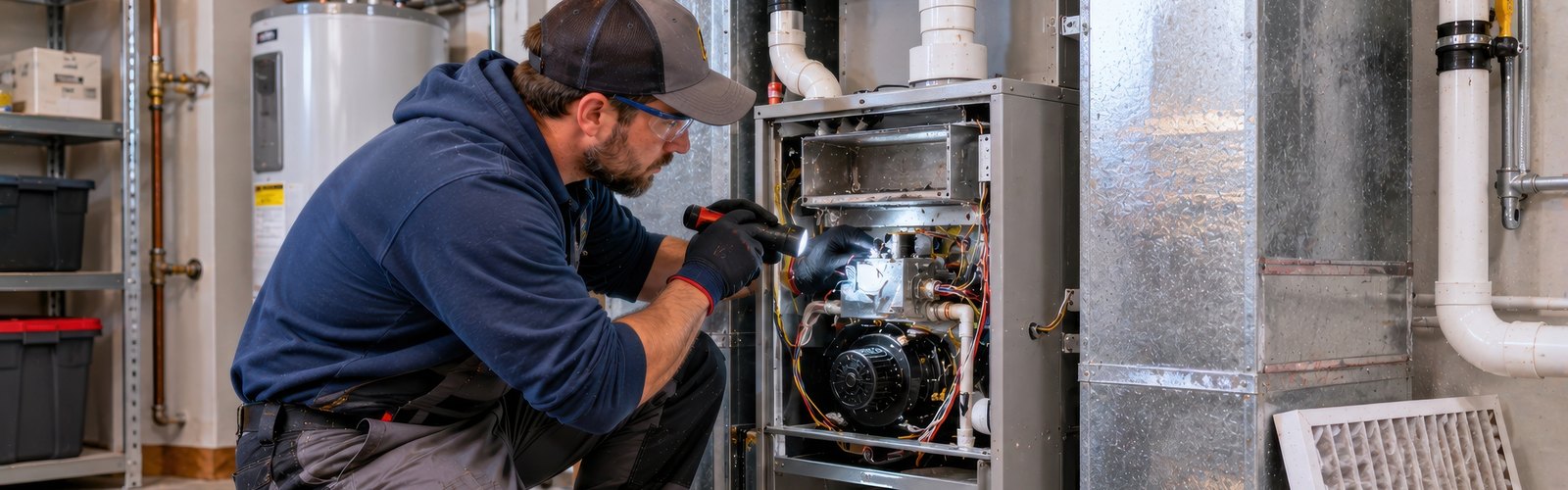 Castle technician diagnosing a heater not working at a Houston furnace